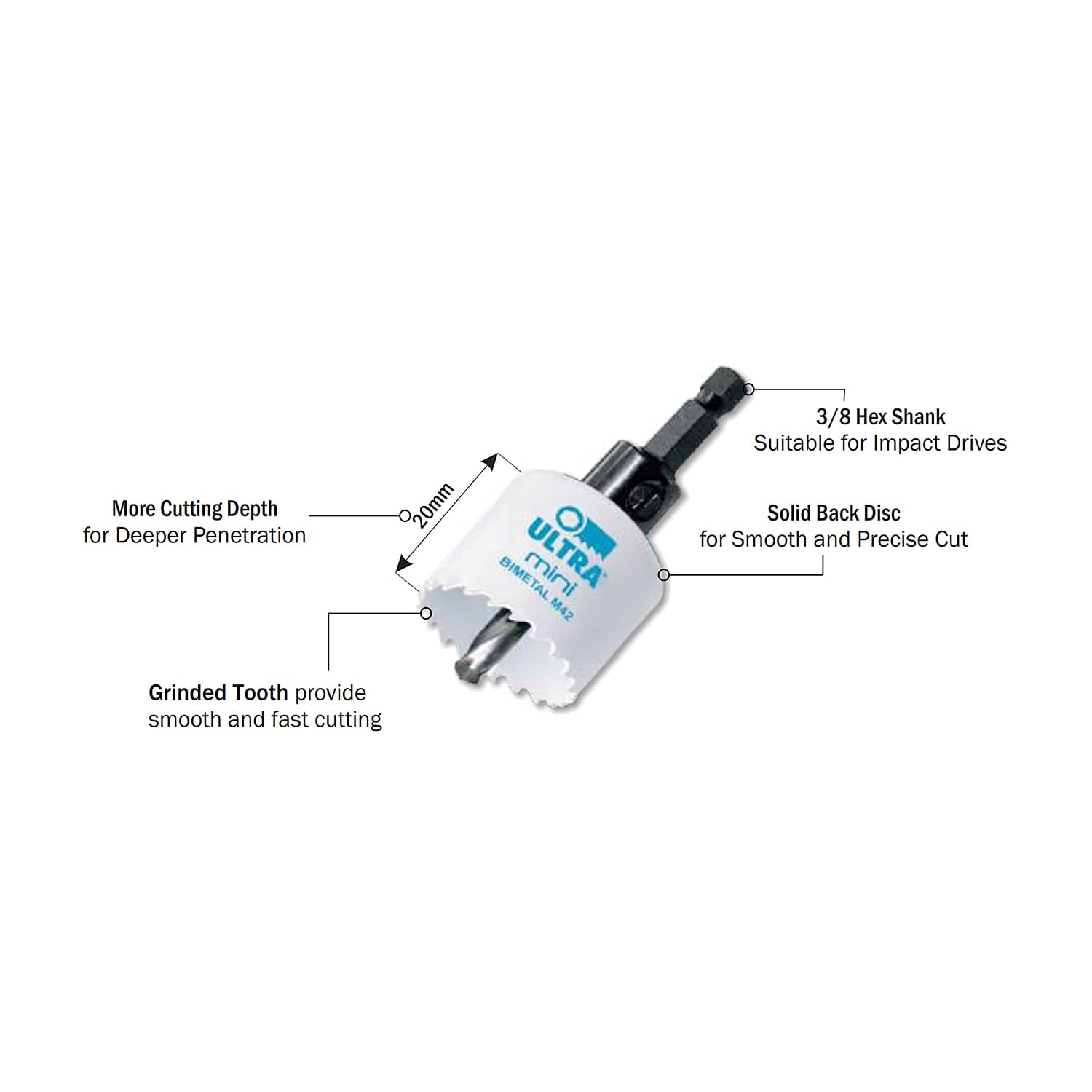 Ultra Mini 16 mm Bi-metal 8% Cobalt Holesaw (M42) — view 2