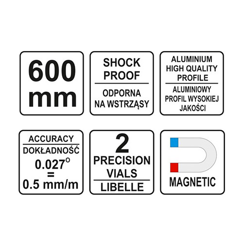 Yato 60 cm / 2 Vials Aluminium Levels With Magnetic Base, YT-30061 — view 3