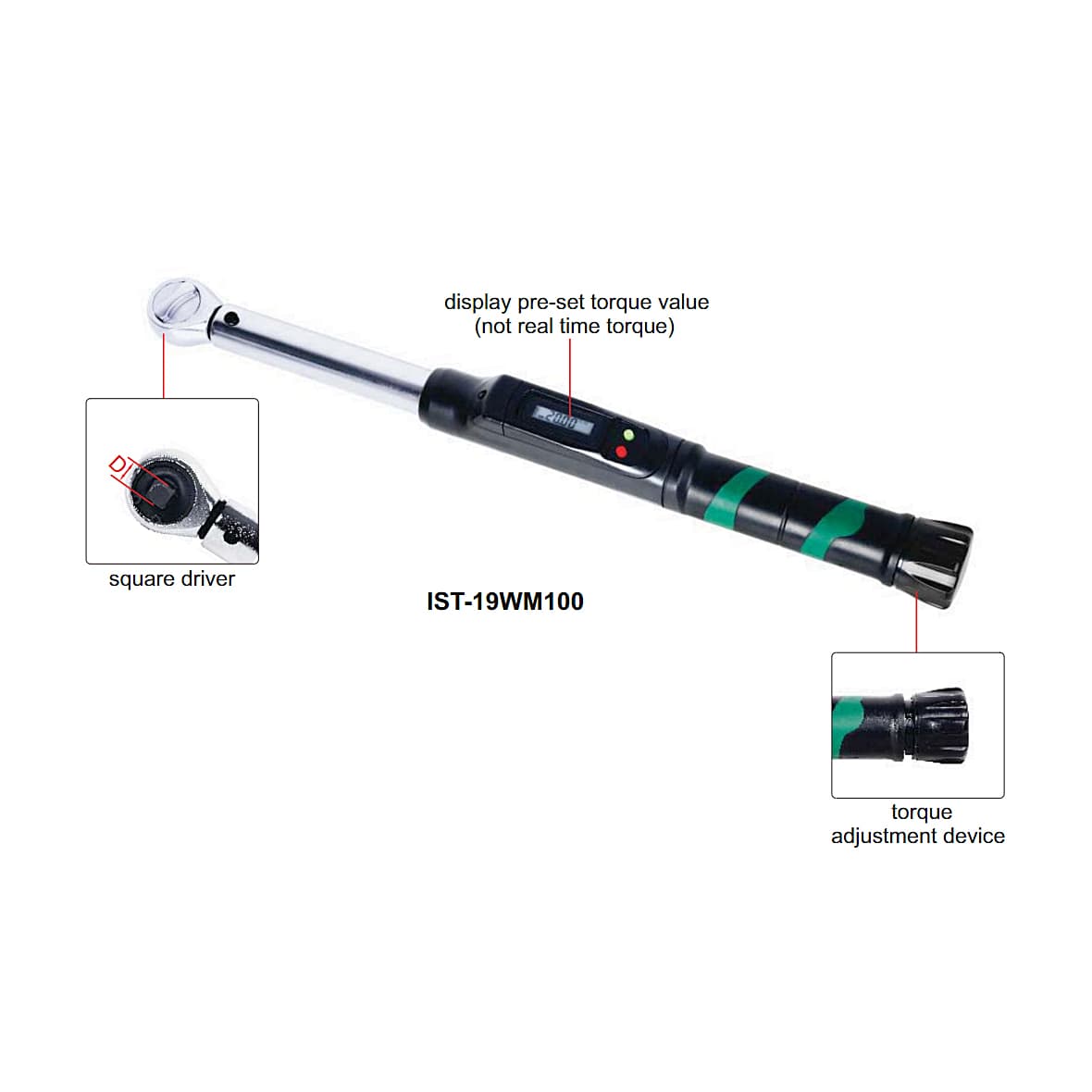 Insize 60 - 300 N.m Mechanical Torque Wrenche with Digital Display Setting (1/2 Inch Sq. Drive), IST-19WM300 — view 2