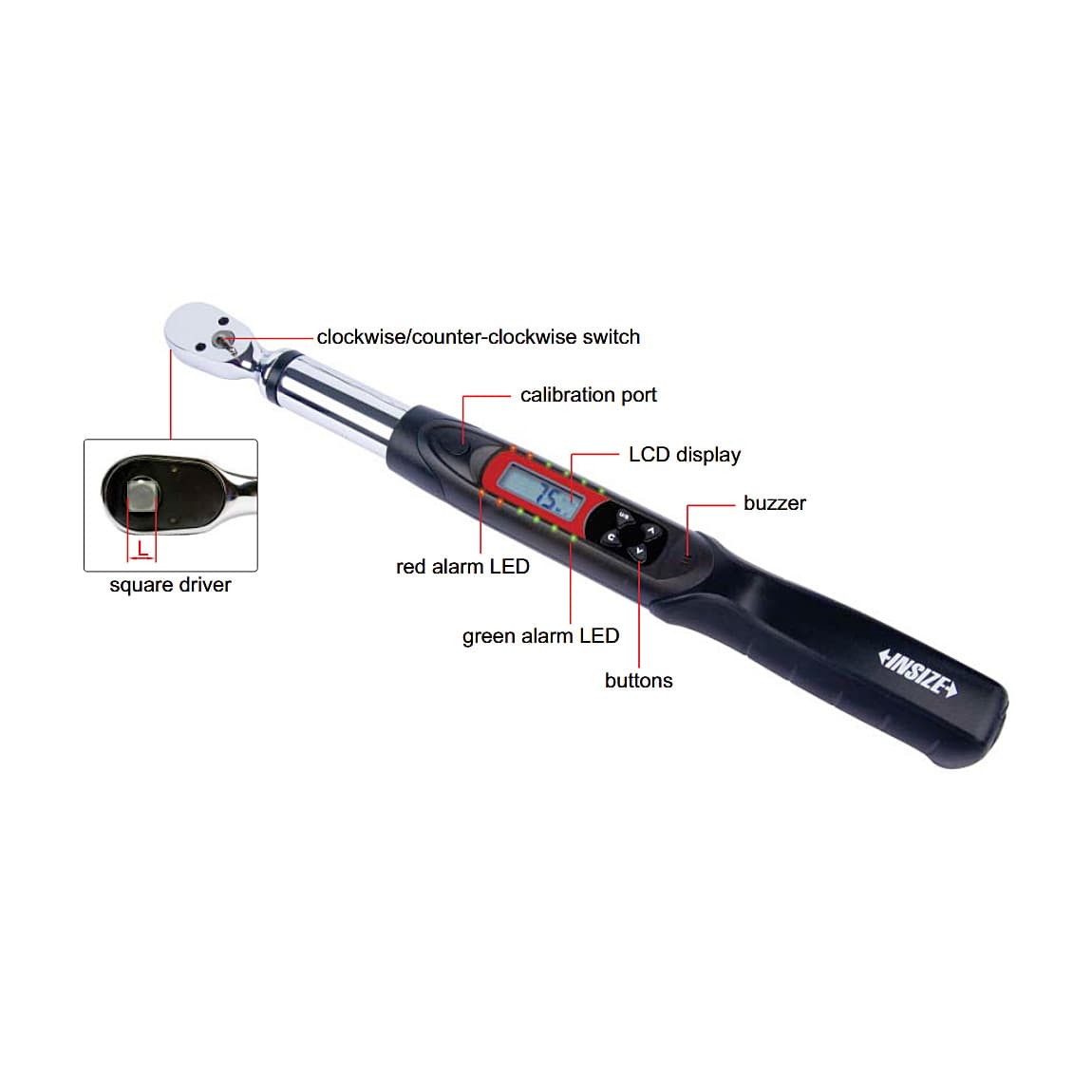 Insize 40 - 200 nm Digital Torque Wrench (1/2 Inch Sq. Drive), IST-W200A — view 2