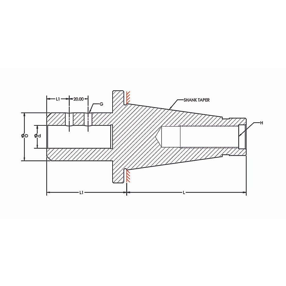 Tooltech ISO-50 / 20 mm Bore Size Side Lock Adaptor (ISO Taper)