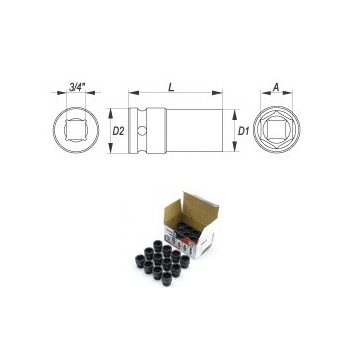 Yato 22 mm, 3/4 Inch Square Drive Hexagonal Deep Impact Sockets, YT-1122