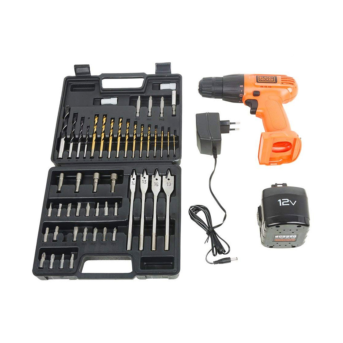 Black+Decker 12V / 10mm Ni-Cd Cordless Drill/Driver With Keyless Chuck & (Pack of 50 Pcs) Accessories Kitbox, CD121K50-IN — view 1