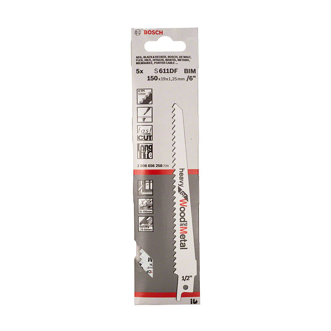 Bosch 150 mm Reciprocating Saw Blades Heavy For Wood & Metal (S 611 DF), 2 608 656 258 — view 2