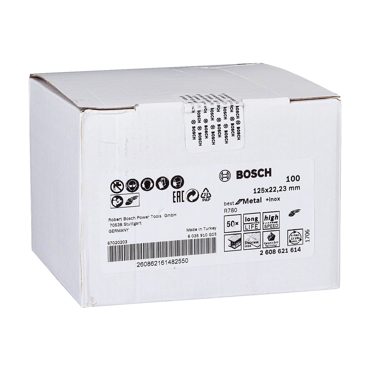 Bosch 125 mm / 100 Grit R780 Ceramic Fibre Sanding Discs Best For Metal & Inox (Pack of 50 Pcs), 2 608 621 614 — view 2