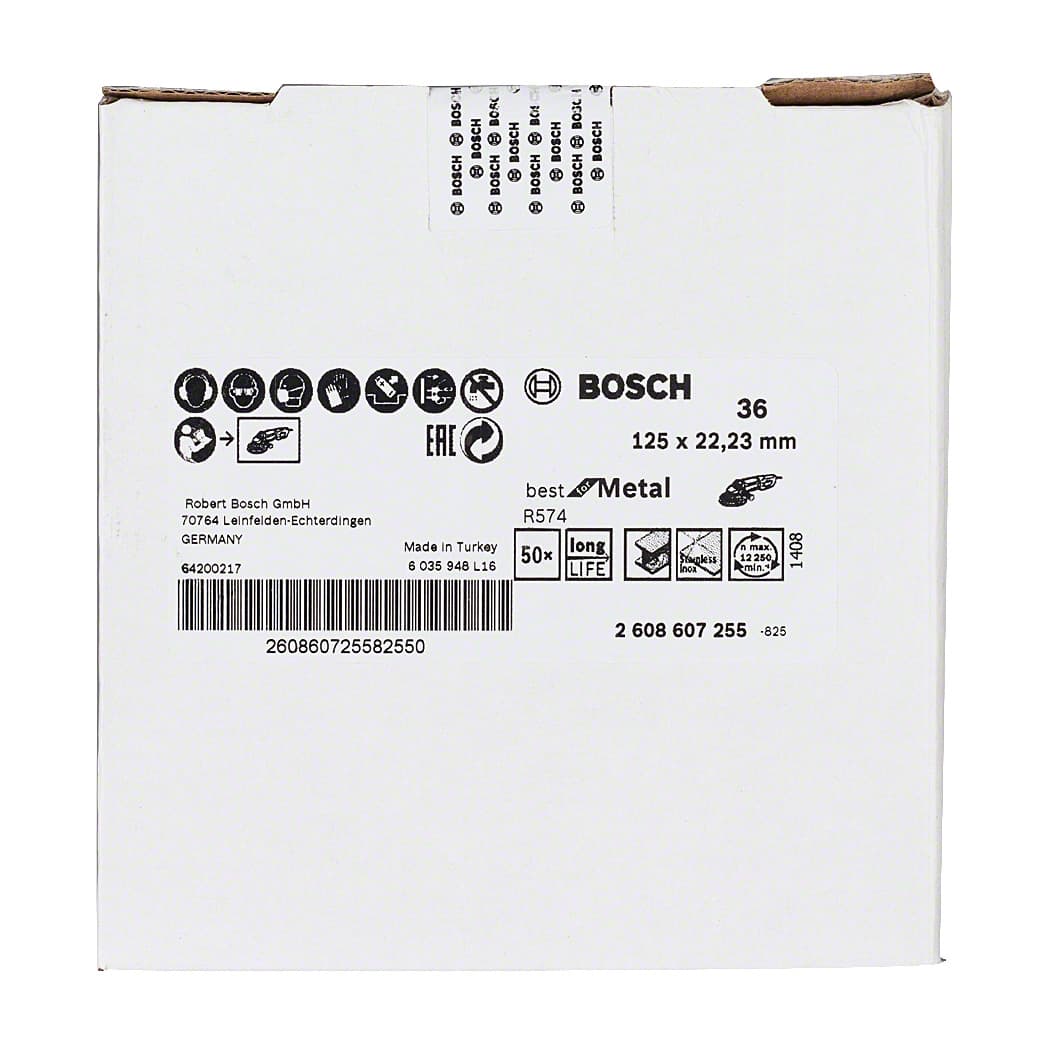 Bosch 125 mm / 36 Grit R574 Zirconia Fibre Sanding Discs (Pack of 25 Pcs), 2 608 607 255
