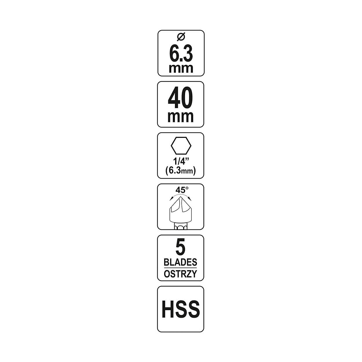 Yato 6.3 mm Dia. HSS Countersink For Metal, YT-44721