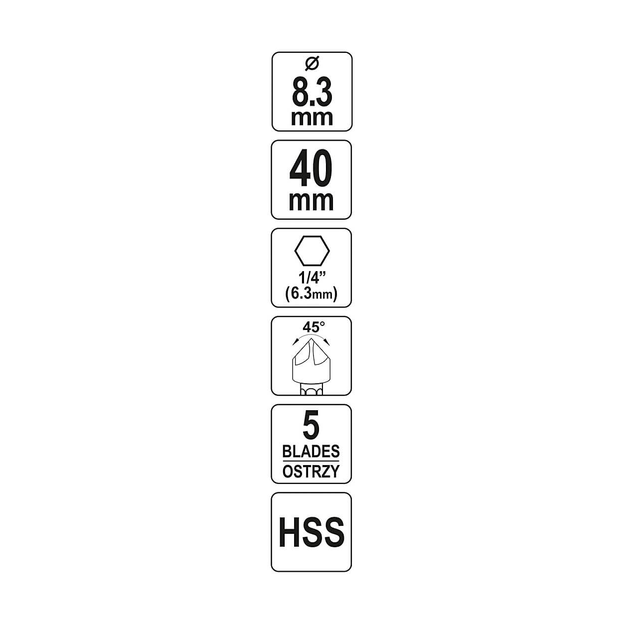 Yato 8.3 mm Dia. HSS Countersink For Metal, YT-44722 — view 3