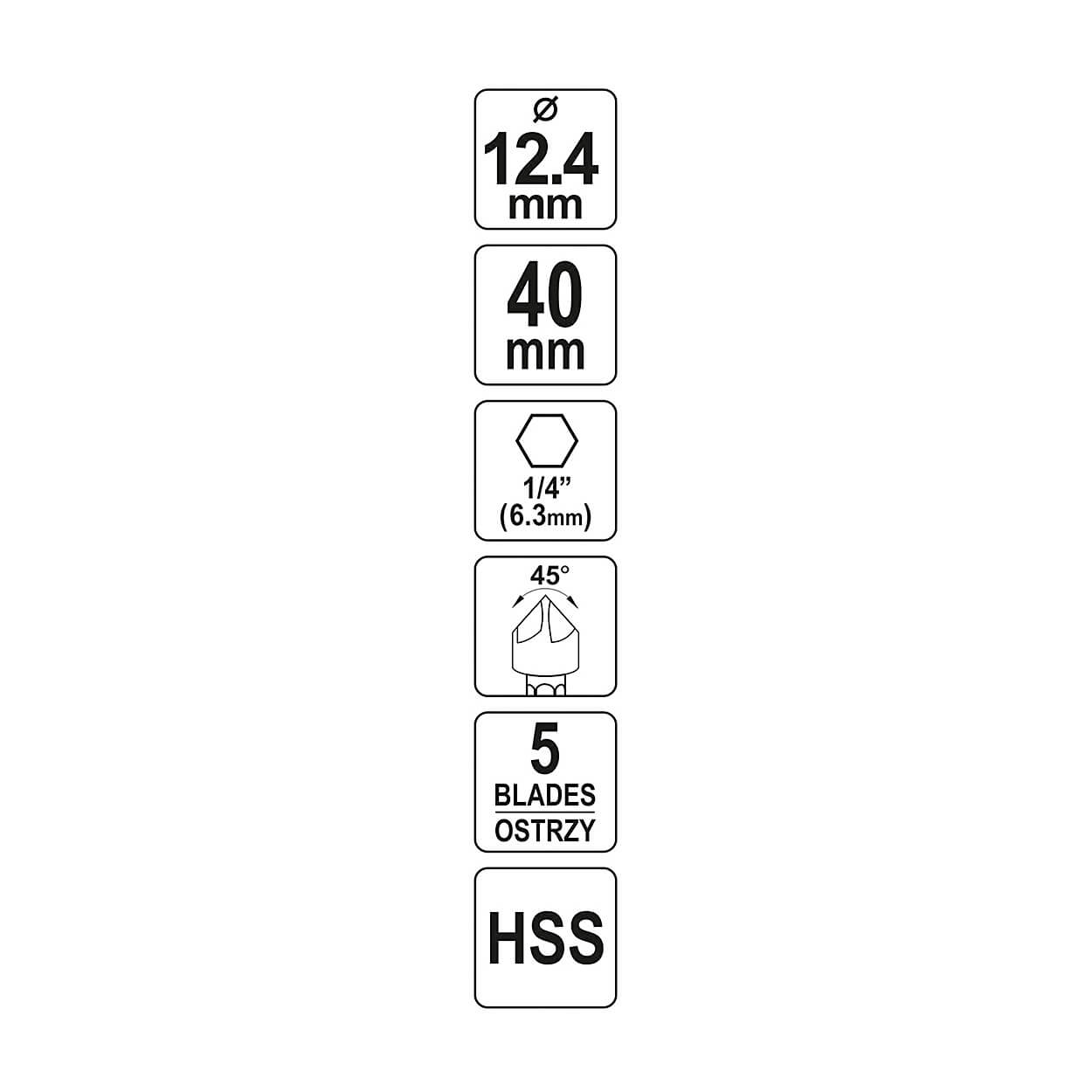 Yato 12.4 mm Dia. HSS Countersink For Metal, YT-44724 — view 3