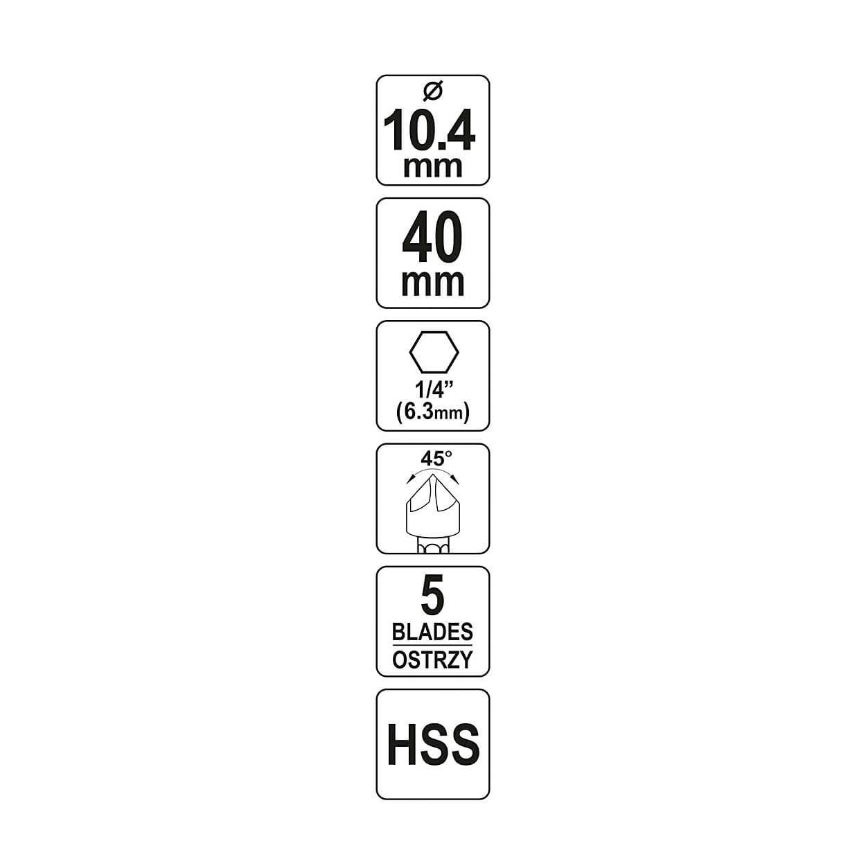 Yato 10.4 mm Dia. HSS Countersink For Metal, YT-44723