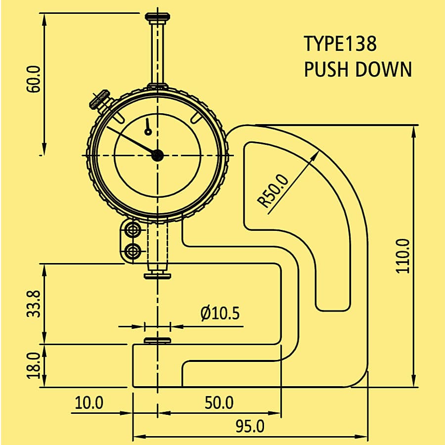 Baker 25 mm Push Down Type Dial Thickness Gauge (Series 138), K138/0 — view 2