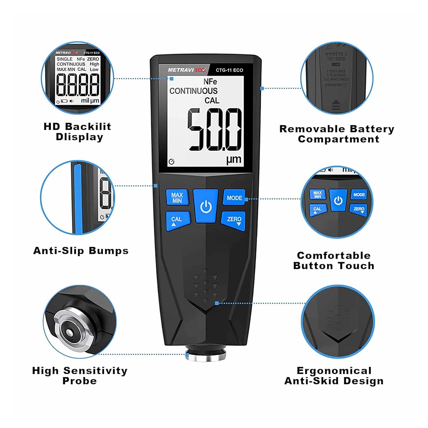 Metravi 0 ~ 1500 μm Coating Thickness Gauge, CTG-11 ECO — view 8