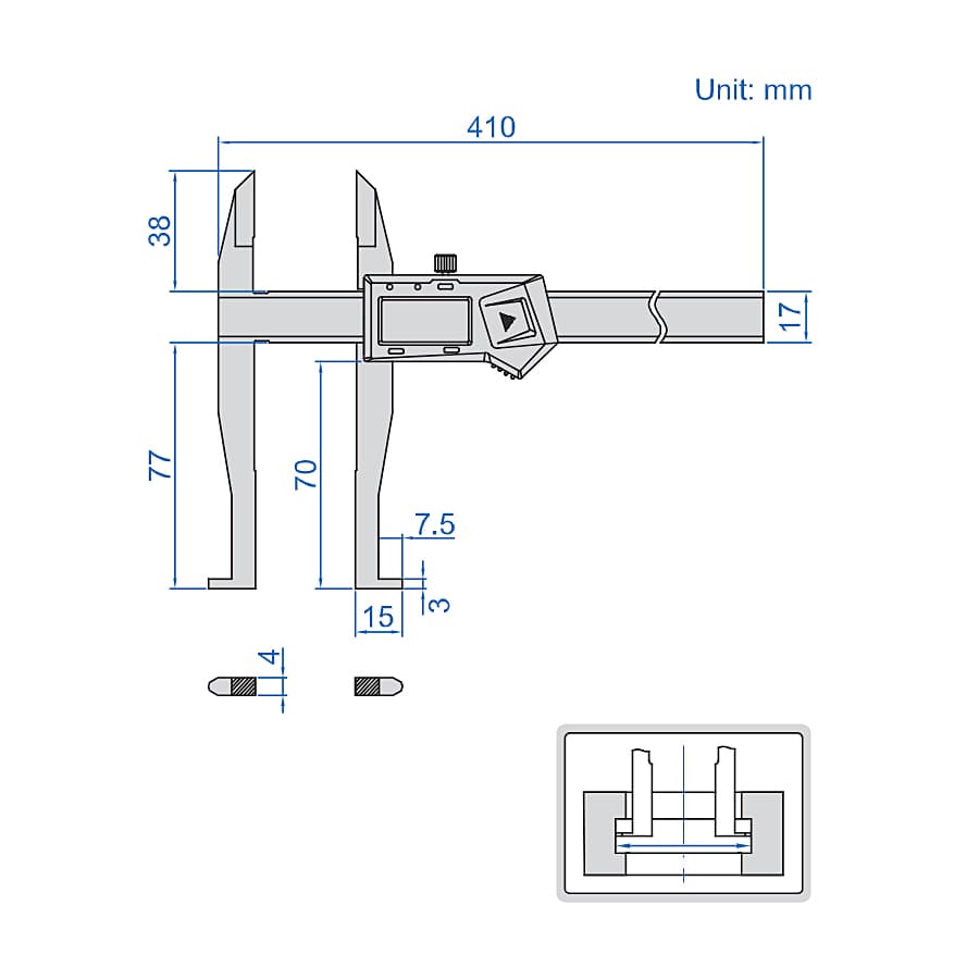 Insize 300 mm / 12 inch Digital Deep Hole Inside Groove Caliper with Data Interface, 1129-300 — view 2