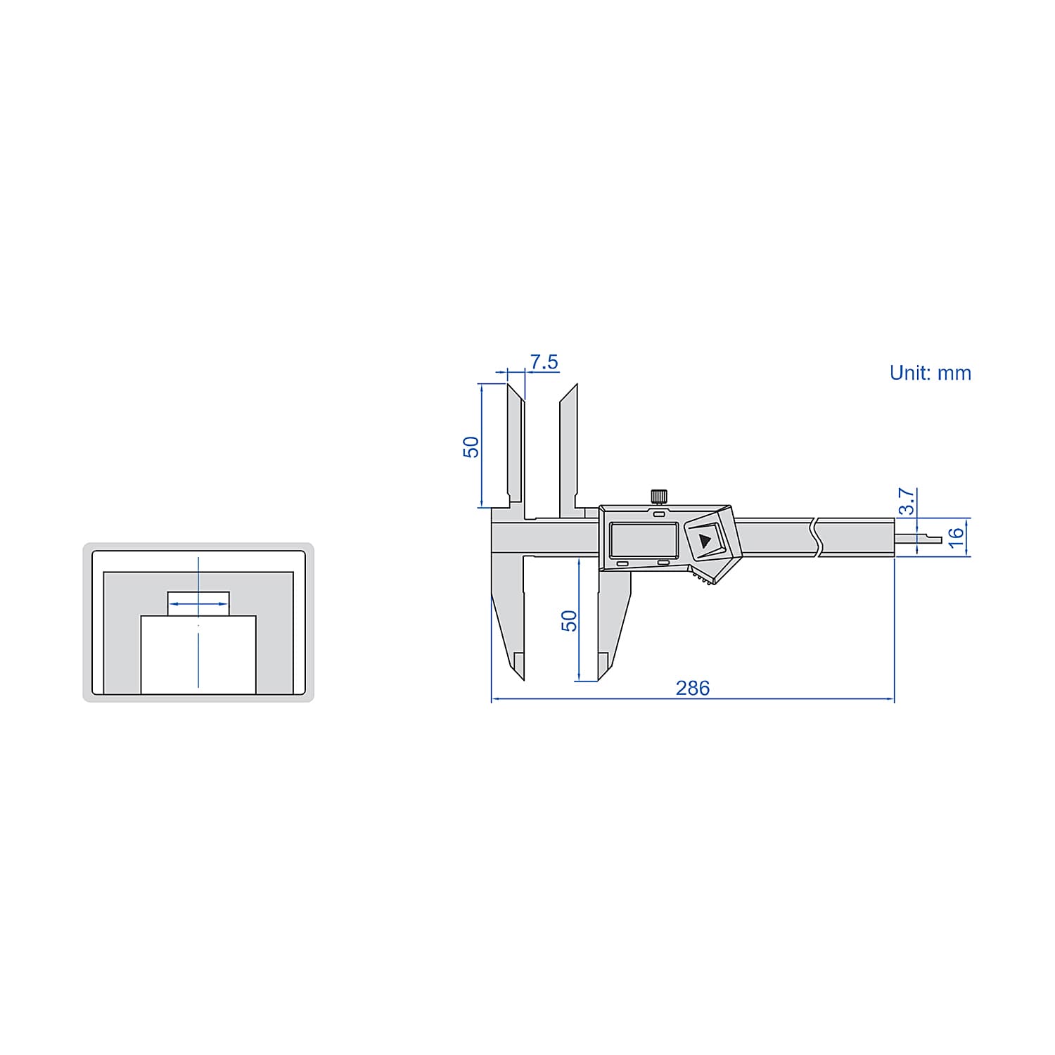 Insize 200 mm / 8 inch Digital Caliper with Long Upper Jaws, 1138-200 — view 2