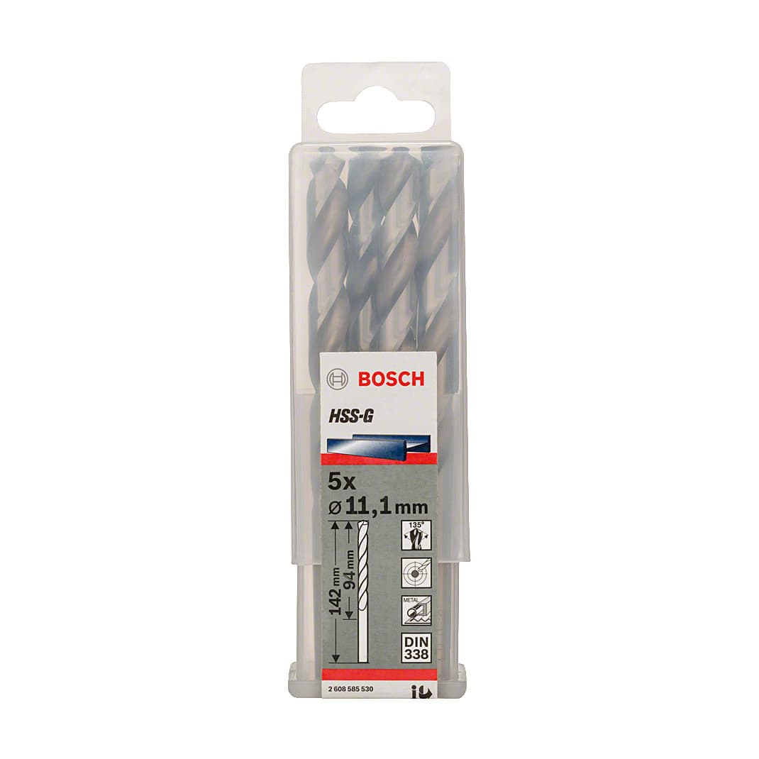 Bosch 11.10 x 142 mm HSS Metal Drill Bits (Pack of 5 Pcs), 2 608 585 530
