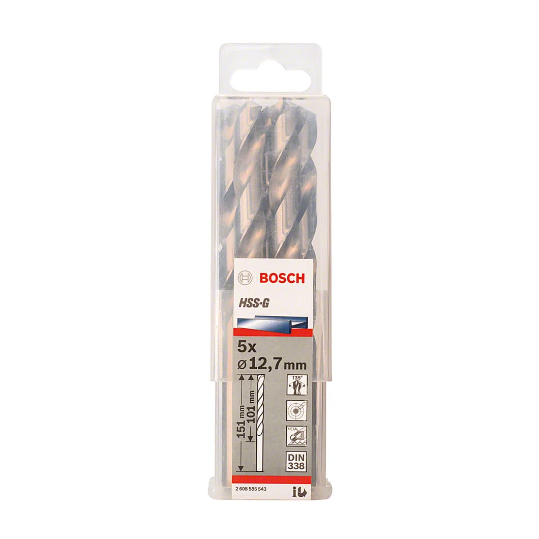 Bosch 12.70 x 151 mm HSS Metal Drill Bits (Pack of 5 Pcs), 2 608 585 543