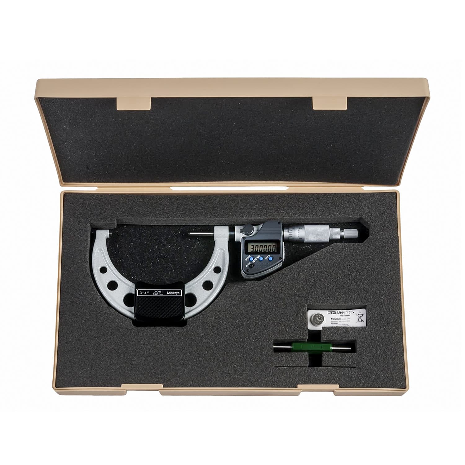Mitutoyo 3 - 4 inch (76.2 - 101.6 mm) Non-Rotating Spindle Type Digital Outside Micrometer with Ratchet Stop, 406-353-30 — view 2