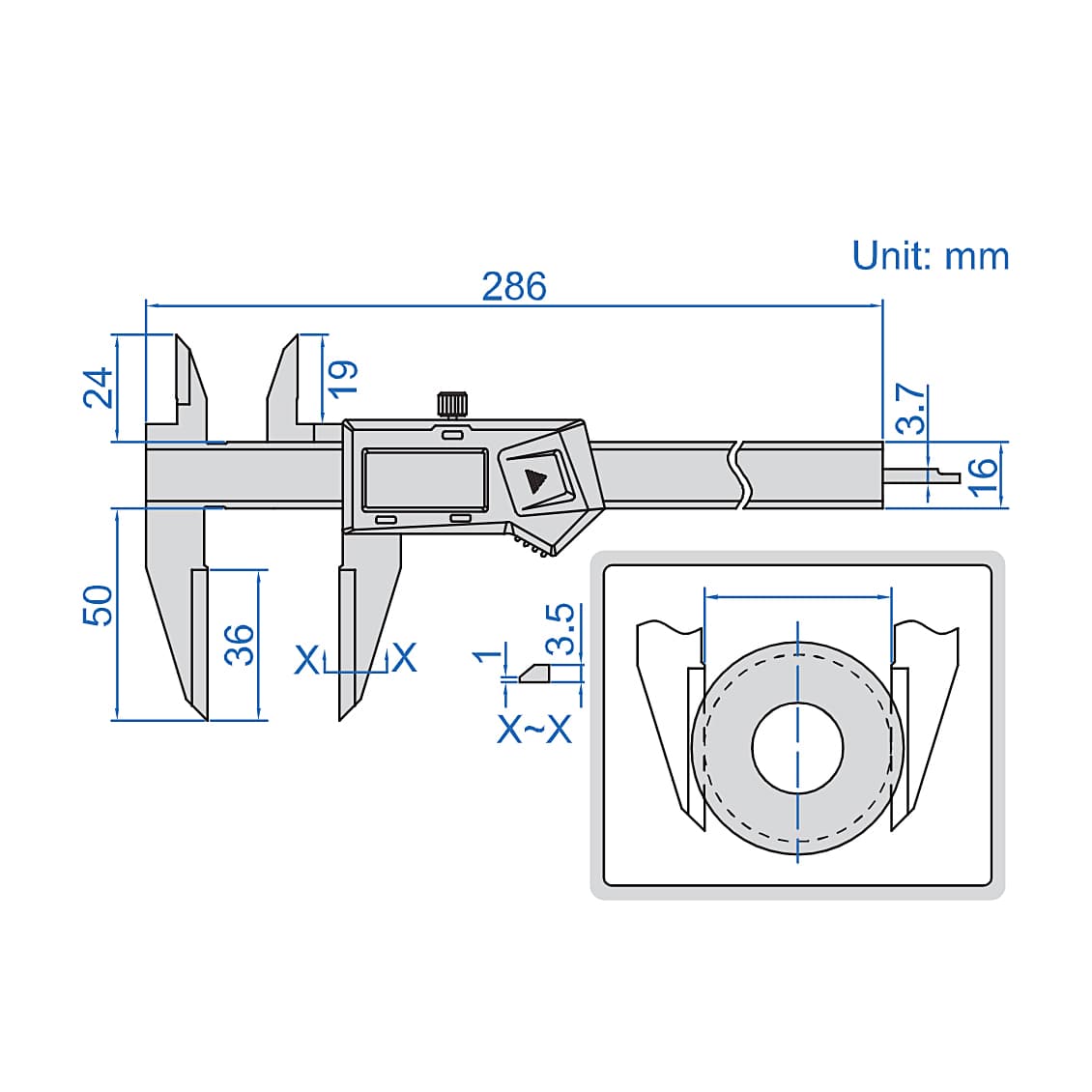 Insize 200 mm / 8 inch Digital Caliper with Knife-Edge Lower Jaws, 1532-200 — view 2