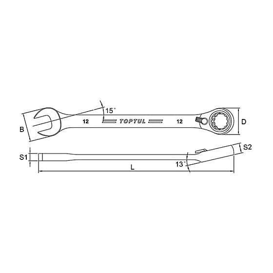 Toptul 10 mm Pro Series Reversible Ratchet Combination Wrench, ABAF1010