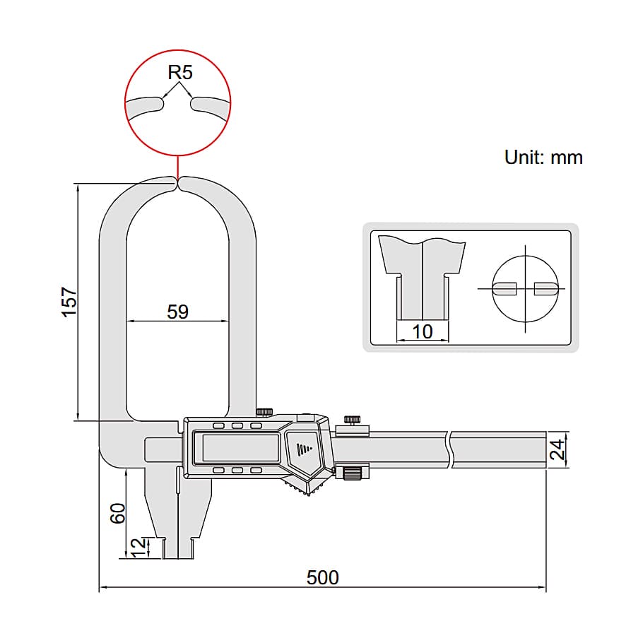 Insize 300 mm / 12 inch Digital Wall Thickness Caliper, 1536-300 — view 2