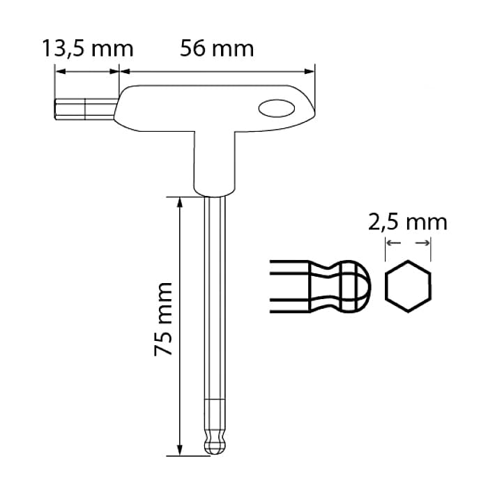 Hogert 2.5 mm T-Handle Long Hex Allen Keys with Ball, HT1W852 — view 3