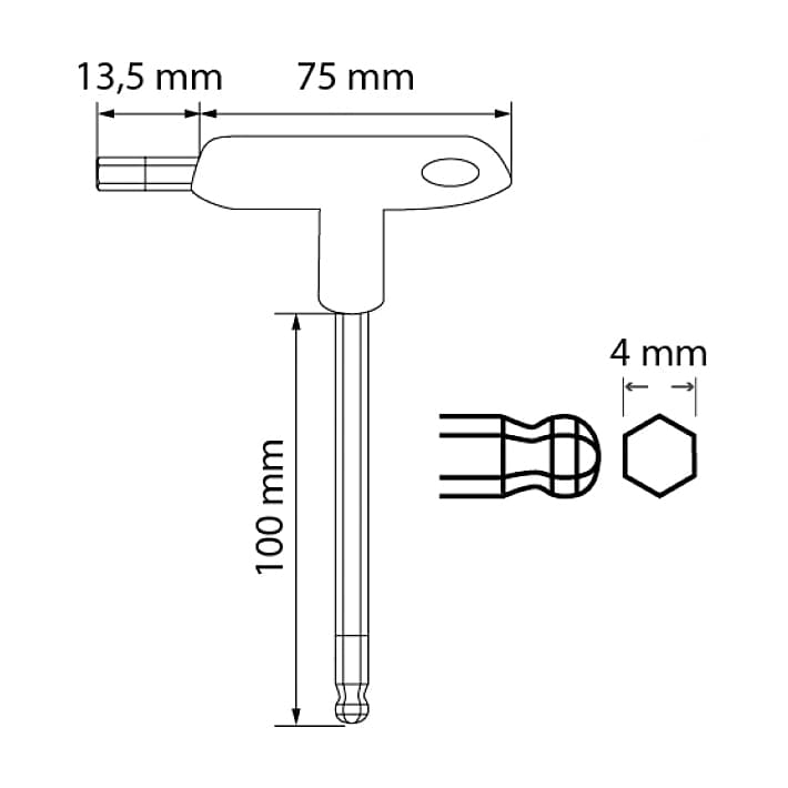 Hogert 4 mm T-Handle Long Hex Allen Keys with Ball, HT1W854 — view 3