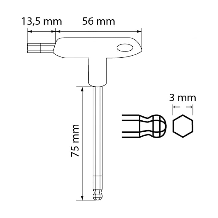 Hogert 3 mm T-Handle Long Hex Allen Keys with Ball, HT1W853 — view 3