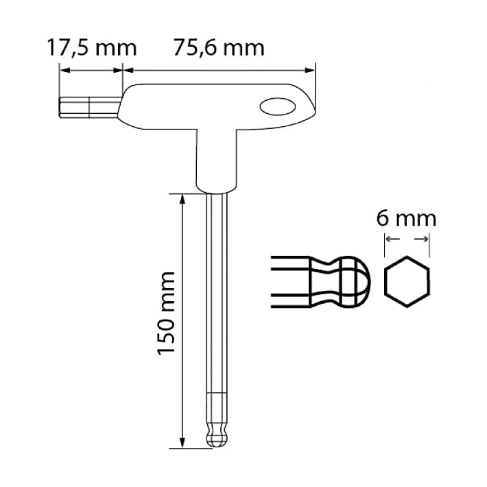 Hogert 6 mm T-Handle Long Hex Allen Keys with Ball, HT1W856 — view 3