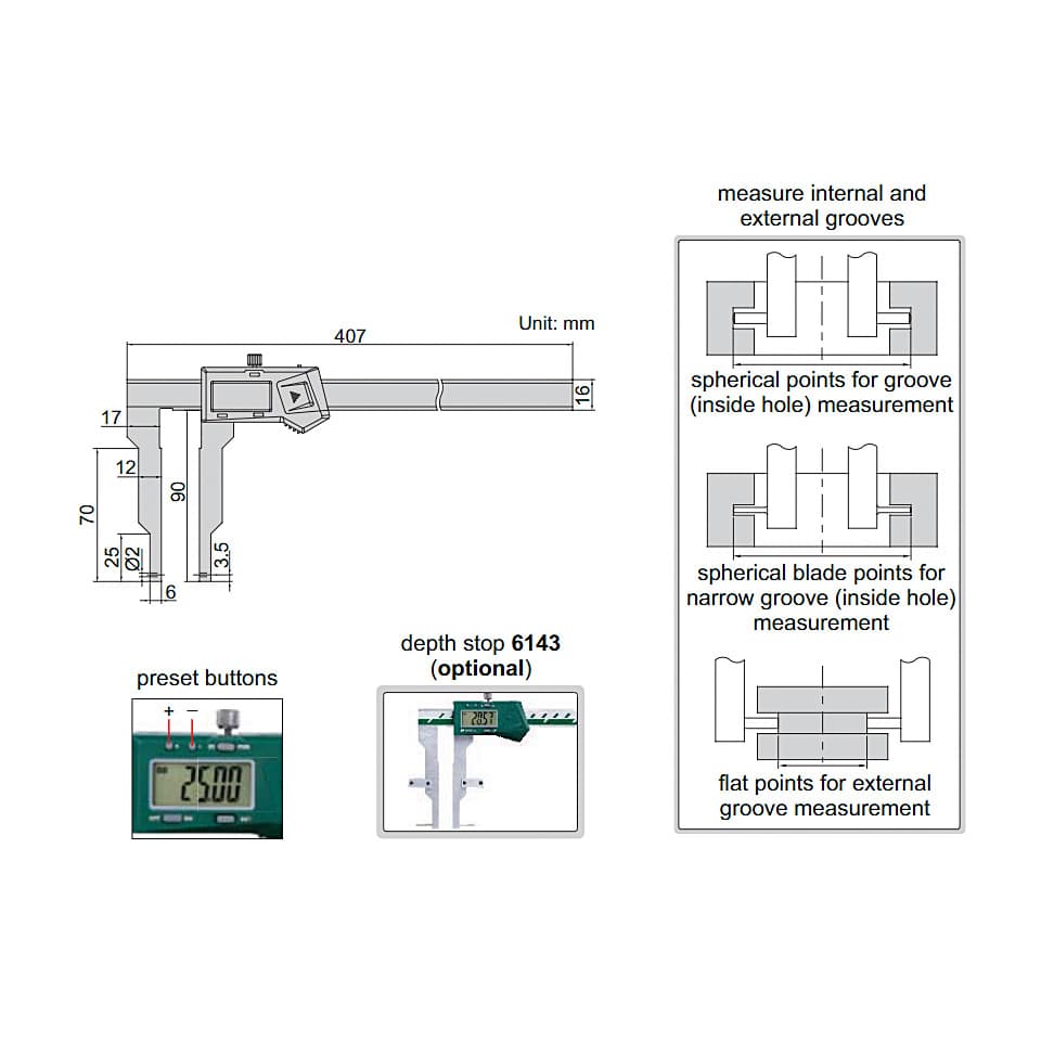 Insize 300 mm / 12 inch Digital Caliper With Interchangeable Point, 1124-300A — view 3