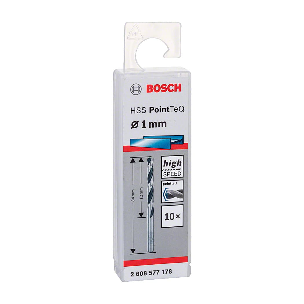 Bosch 1.00 mm HSS Metal Drill Bits PointTeQ Range (Pack of 10 Pcs), 2 608 577 178