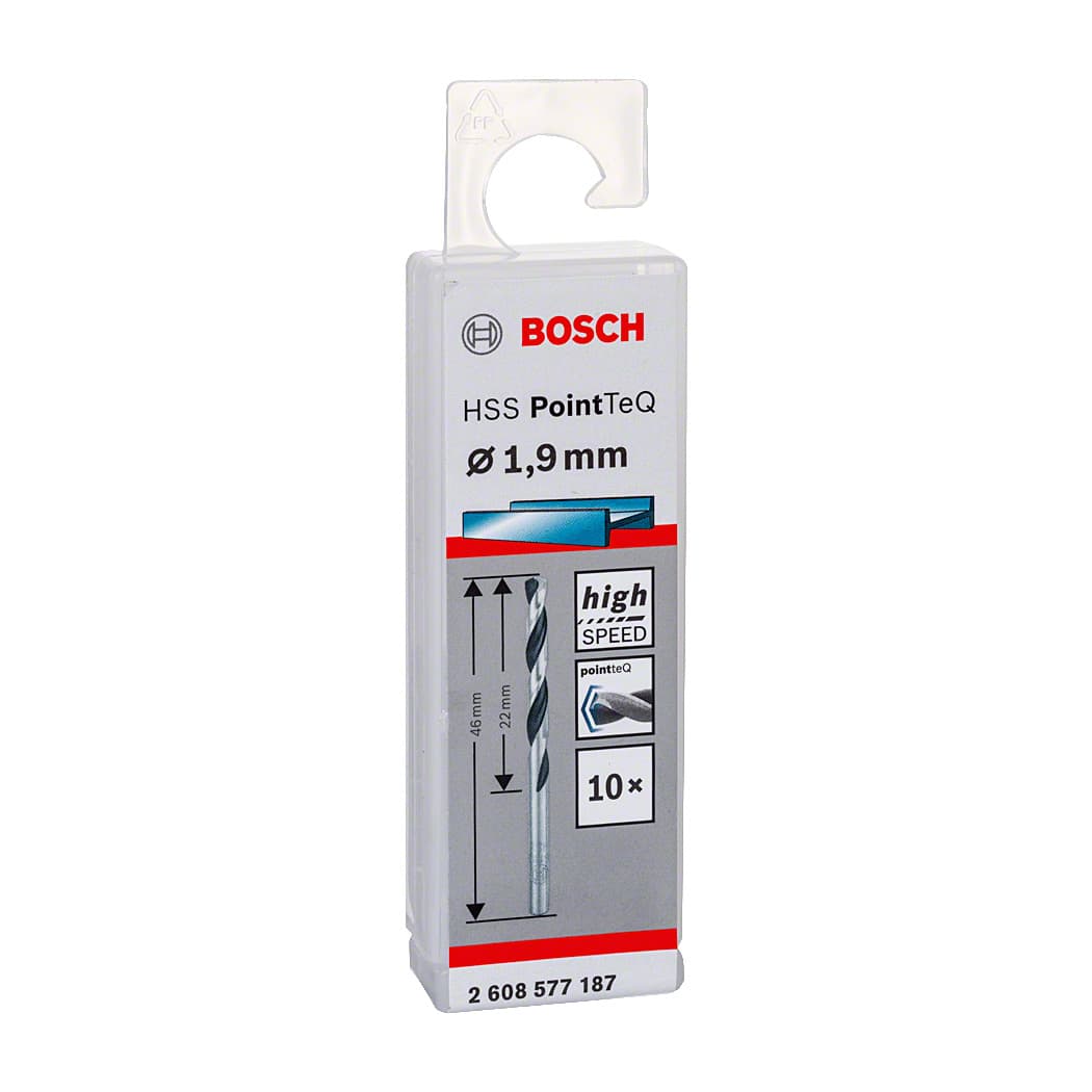 Bosch 1.90 mm HSS Metal Drill Bits PointTeQ Range (Pack of 10 Pcs), 2 608 577 187