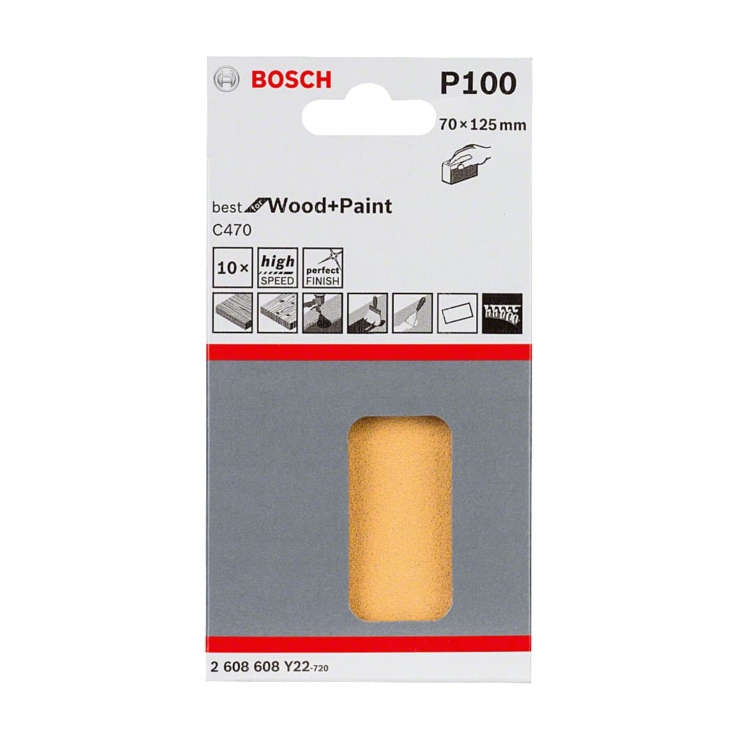Bosch 70 mm x 125 mm / 100 Grit Sanding Sheet (Pack Of 10 Pcs), 2 608 608 Y22 — view 2