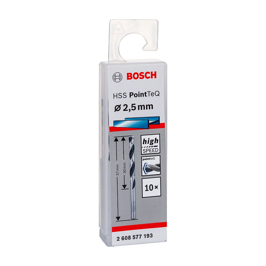 Bosch 2.50 mm HSS Metal Drill Bits PointTeQ Range (Pack of 10 Pcs), 2 608 577 193