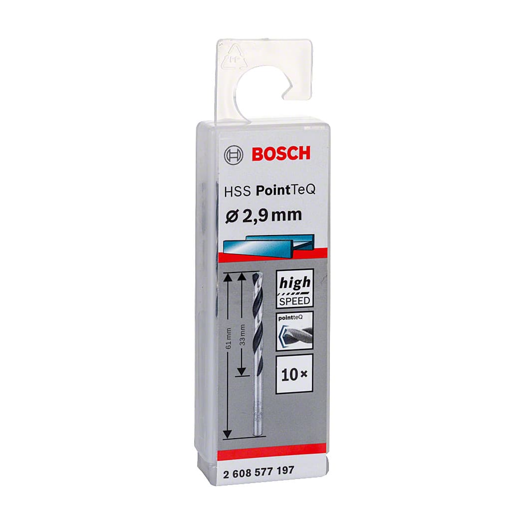 Bosch 2.90 mm HSS Metal Drill Bits PointTeQ Range (Pack of 10 Pcs), 2 608 577 197