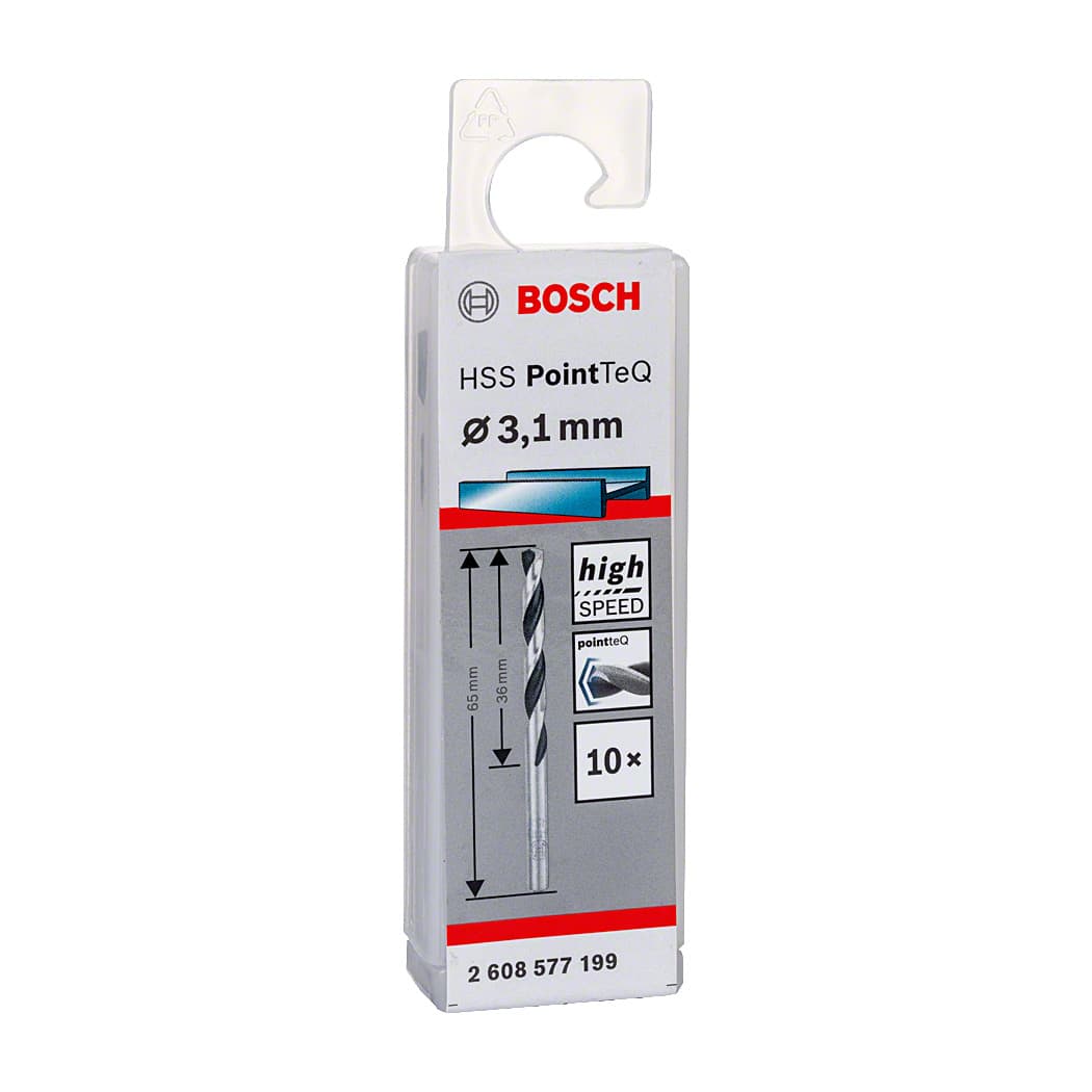 Bosch 3.10 mm HSS Metal Drill Bits PointTeQ Range (Pack of 10 Pcs), 2 608 577 199