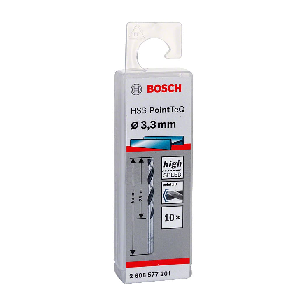 Bosch 3.30 mm HSS Metal Drill Bits PointTeQ Range (Pack of 10 Pcs), 2 608 577 201