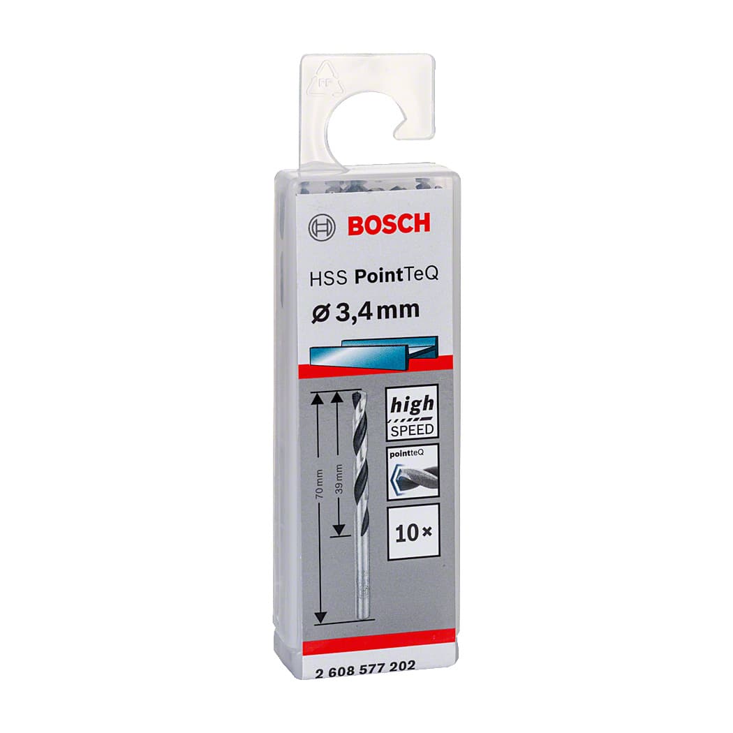 Bosch 3.40 mm HSS Metal Drill Bits PointTeQ Range (Pack of 10 Pcs), 2 608 577 202