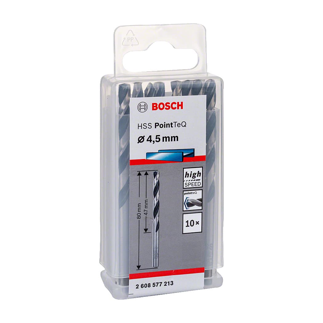 Bosch 4.50 mm HSS Metal Drill Bits PointTeQ Range (Pack of 10 Pcs), 2 608 577 213