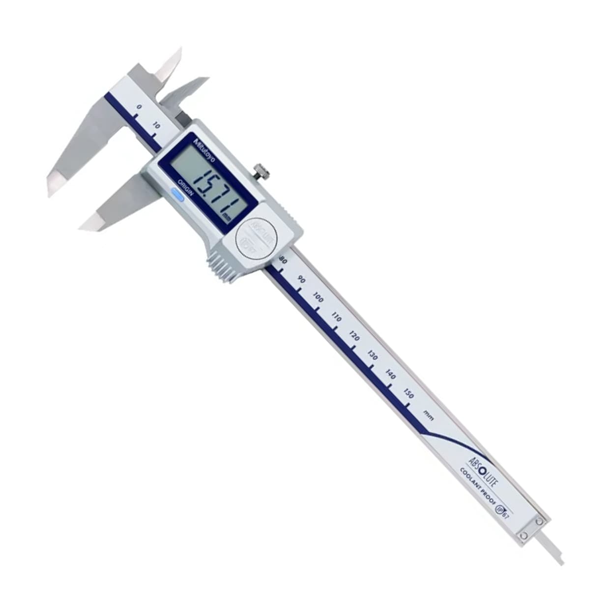Mitutoyo 0 - 150 mm Absolute Digital Caliper with Carbide-tipped Jaws for OD & ID Measurement without Thump Roller (IP67 Coolant-Proof), 500-727-20 — view 1