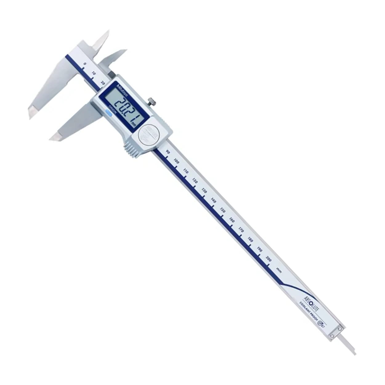 Mitutoyo 0 - 200 mm Absolute Digital Caliper with Carbide-tipped Jaws for OD & ID Measurement without Thump Roller (IP67 Coolant-Proof), 500-728-20 — view 1