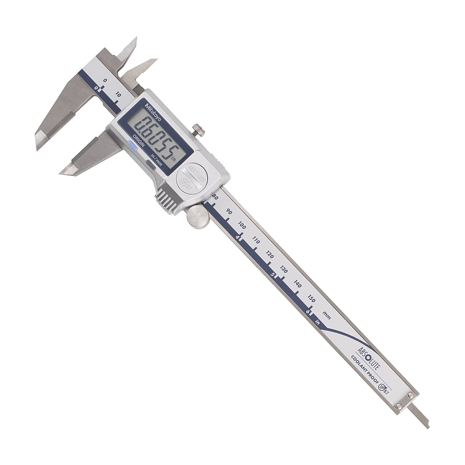 Mitutoyo 150 mm / 6 inch Absolute Digital Caliper with Carbide-tipped Jaws for OD Measurement without SPC Data Output (IP67 Coolant-Proof), 500-731-20 — view 1