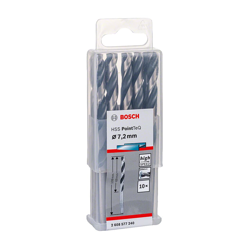 Bosch 7.20 mm HSS Metal Drill Bits PointTeQ Range (Pack of 10 Pcs), 2 608 577 240
