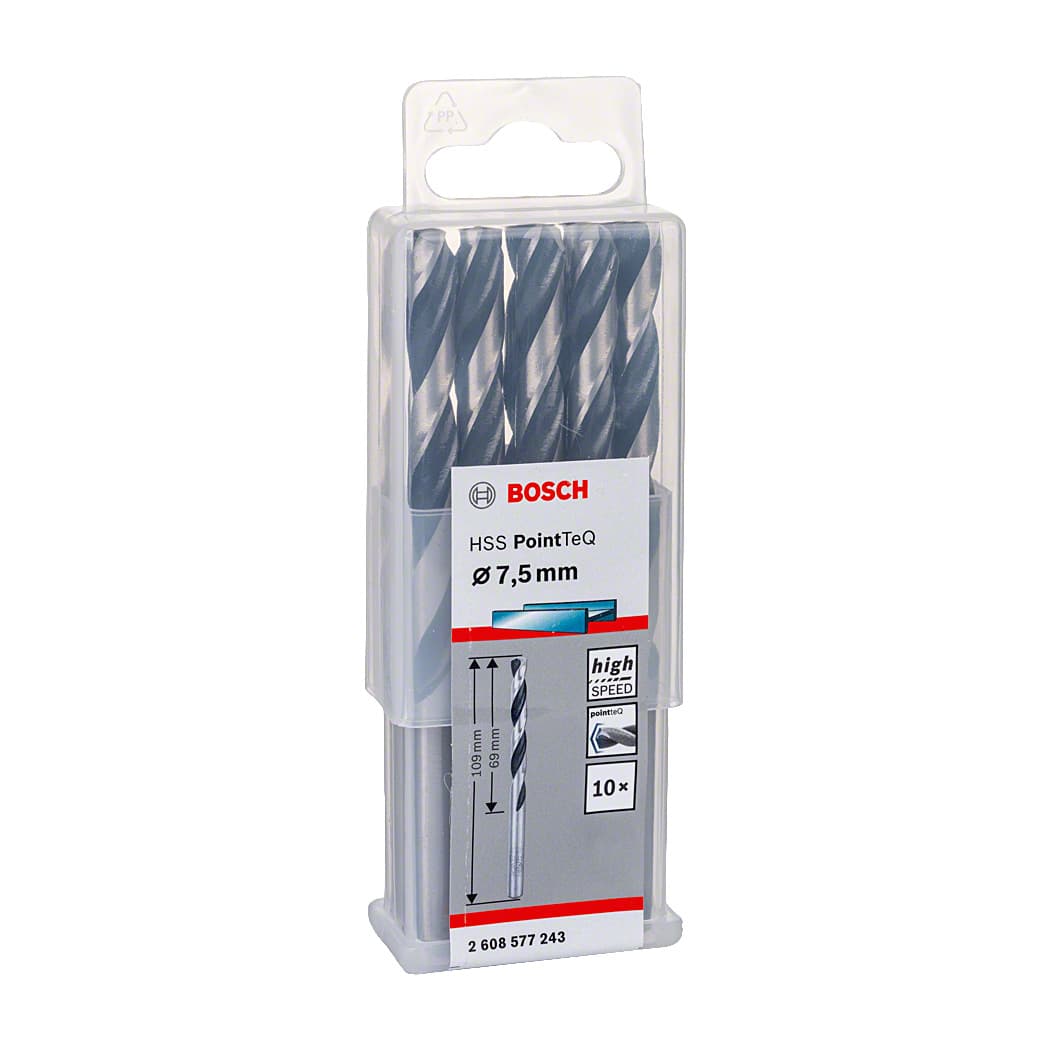 Bosch 7.50 mm HSS Metal Drill Bits PointTeQ Range (Pack of 10 Pcs), 2 608 577 243