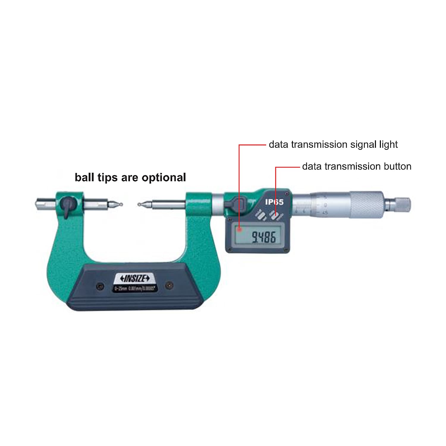 Insize 50 - 75 mm Digital Gear Tooth Micrometer without Ball Tips, 3591-75A — view 2