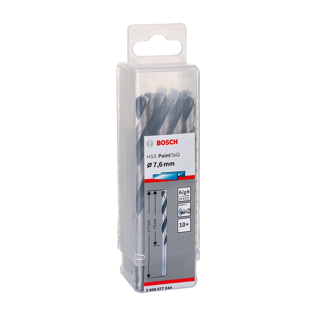 Bosch 7.60 mm HSS Metal Drill Bits PointTeQ Range (Pack of 10 Pcs), 2 608 577 244