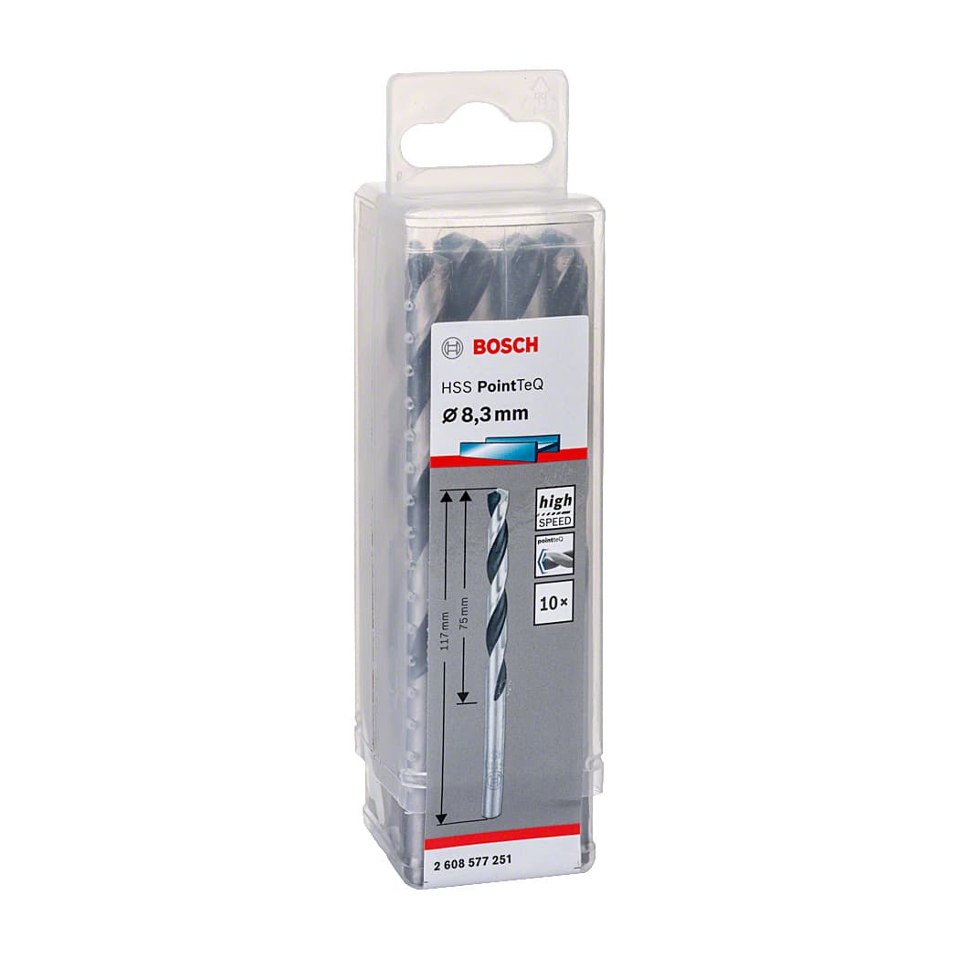 Bosch 8.30 mm HSS Metal Drill Bits PointTeQ Range (Pack of 10 Pcs), 2 608 577 251