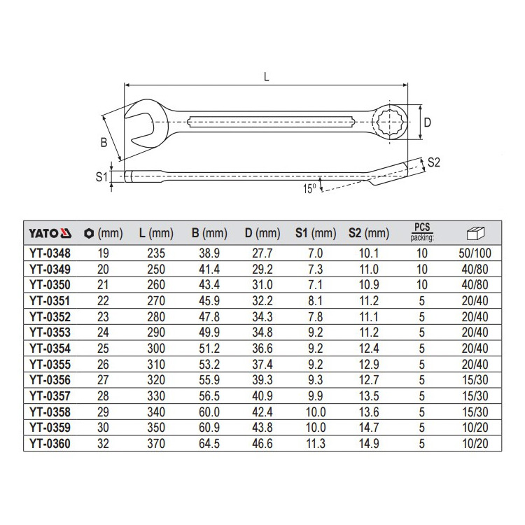 Yato 18 mm Combination Spanner, YT-0347