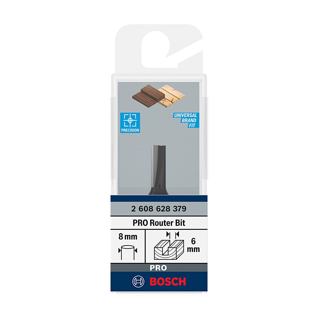 Bosch 6 mm Pro Router Straight Bit (2 Flute), 2 608 628 379