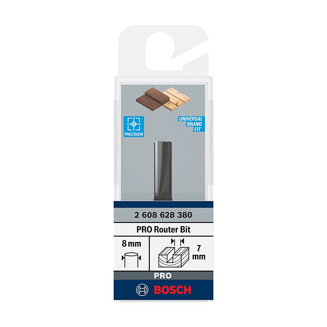 Bosch 7 mm Pro Router Straight Bit (2 Flute), 2 608 628 380
