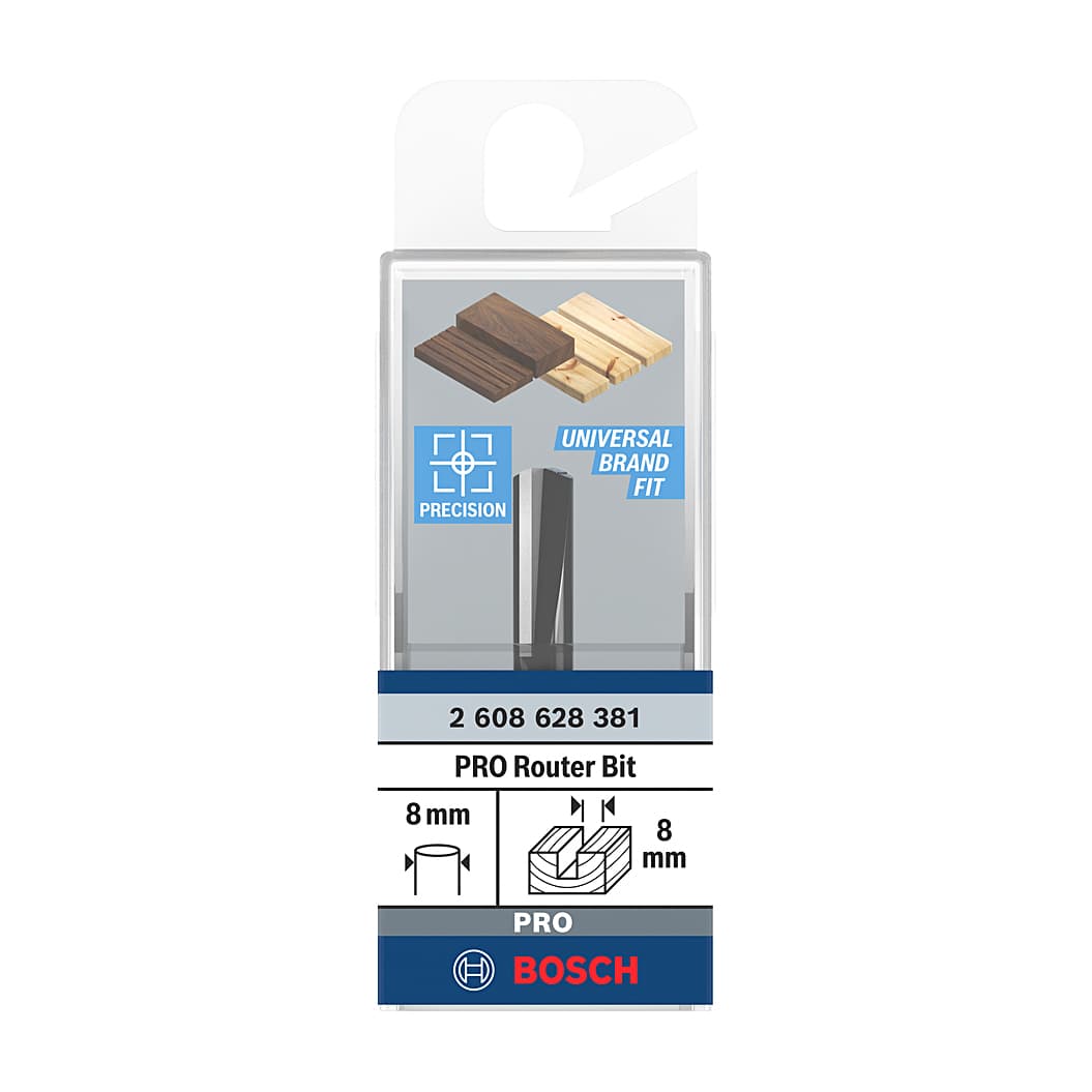 Bosch 8 mm Pro Router Straight Bit (2 Flute), 2 608 628 381